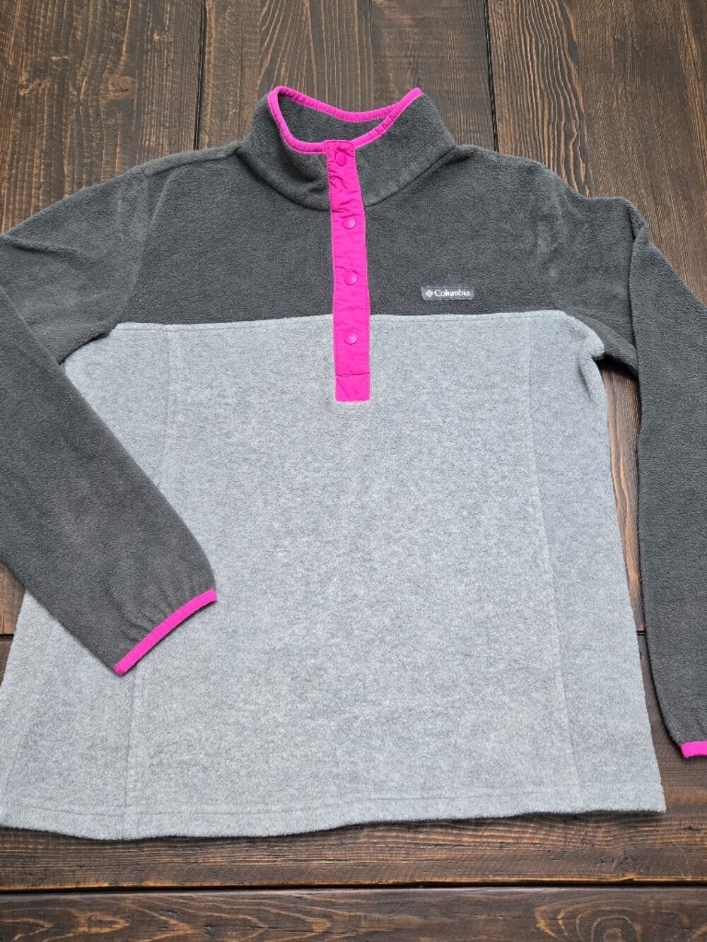 Columbia Fleece Pullover Womens Large Gray Pink Benton Springs Half Snap